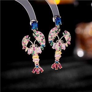 BRAND NEW Anthropologie Lobster Shaped Cubic Zirconia Swarovski Crystal Earrings